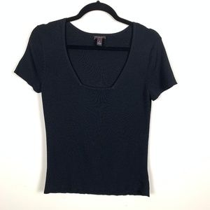 Dana Buchman Top Black Square Neck Small